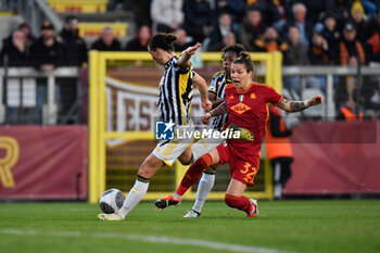 2024-02-04 - Gunnarsdottir Juventus FC and Linari AS Roma in actionduring the 15th day of the Serie A Championship between A.S. Roma Women vs Juventus F.C. on 4 February 2024 at the Tre Fontane Stadium in Rome, Italy. - A.S. ROMA WOMEN VS JUVENTUS F.C. 15TH DAY OF THE SERIE A CHAMPIONSHIP - ITALIAN SERIE A WOMEN - SOCCER