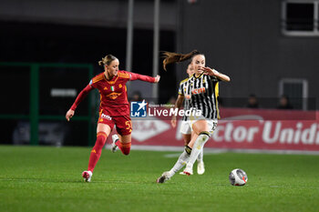 2024-02-04 - Grosso Juventus FC and Troelsgaard AS Roma in action during the 15th day of the Serie A Championship between A.S. Roma Women vs Juventus F.C. on 4 February 2024 at the Tre Fontane Stadium in Rome, Italy. - A.S. ROMA WOMEN VS JUVENTUS F.C. 15TH DAY OF THE SERIE A CHAMPIONSHIP - ITALIAN SERIE A WOMEN - SOCCER