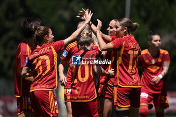 2024-05-05 - Evelyne Viens of A.S. Roma Women celebrates after scoring the gol of 1-0 during the Day 26 of Women Serie A Playoffs between A.S. Roma Women vs F.C. Inter on 5 May 2024 at the Tre Fontane Stadium in Rome, Italy. - AS ROMA - FC INTERNAZIONALE WOMEN - ITALIAN SERIE A WOMEN - SOCCER
