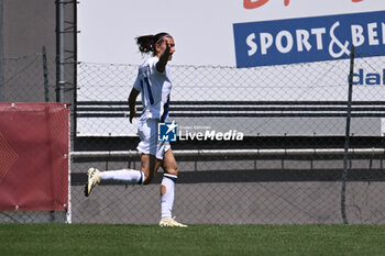 2024-05-05 - Agnese Bonfantini of F.C. Inter celebrates after scoring the gol of 2-3 during the Day 26 of Women Serie A Playoffs between A.S. Roma Women vs F.C. Inter on 5 May 2024 at the Tre Fontane Stadium in Rome, Italy. - AS ROMA - FC INTERNAZIONALE WOMEN - ITALIAN SERIE A WOMEN - SOCCER