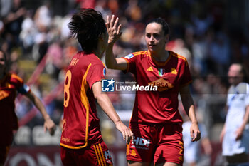 2024-05-05 - Saki Kumagai of A.S. Roma Women celebrates after scoring the gol of 2-2 during the Day 26 of Women Serie A Playoffs between A.S. Roma Women vs F.C. Inter on 5 May 2024 at the Tre Fontane Stadium in Rome, Italy. - AS ROMA - FC INTERNAZIONALE WOMEN - ITALIAN SERIE A WOMEN - SOCCER