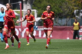05/05/2024 - Evelyne Viens of A.S. Roma Women celebrates after scoring the gol of 3-3 during the Day 26 of Women Serie A Playoffs between A.S. Roma Women vs F.C. Inter on 5 May 2024 at the Tre Fontane Stadium in Rome, Italy. - AS ROMA - FC INTERNAZIONALE WOMEN - SERIE A FEMMINILE - CALCIO