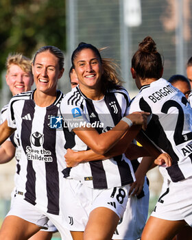 2024-09-01 - Chiara Beccari of Juventus Women celebrates with her teammates scoring the 1-0 goal during the Women's Serie A match between Sassuolo Women and Juventus Women at the Enzo Ricci Stadium in Sassuolo on September 01, 2024 in Sassuolo, Italy. - US SASSUOLO VS JUVENTUS FC - ITALIAN SERIE A WOMEN - SOCCER