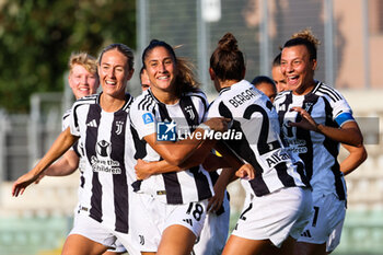 2024-09-01 - Chiara Beccari of Juventus Women celebrates with her teammates scoring the 1-0 goal during the Women's Serie A match between Sassuolo Women and Juventus Women at the Enzo Ricci Stadium in Sassuolo on September 01, 2024 in Sassuolo, Italy. - US SASSUOLO VS JUVENTUS FC - ITALIAN SERIE A WOMEN - SOCCER