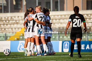 2024-09-01 - Valentina Bergamaschi of Juventus Women celebrates with her teammates scoring the 3-1 goal during the Women's Serie A match between Sassuolo Women and Juventus Women at the Enzo Ricci Stadium in Sassuolo on September 01, 2024 in Sassuolo, Italy. - US SASSUOLO VS JUVENTUS FC - ITALIAN SERIE A WOMEN - SOCCER