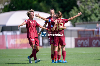 2024-09-14 - Manuela Giugliano (AS Roma Women) celebrates after scoring the goal 1-0 during the Italian Football Championship League A Women 2024/2025 match between AS Roma vs US Sassuolo at the Tre Fontane stadium on 14 September 2024. - AS ROMA VS US SASSUOLO - ITALIAN SERIE A WOMEN - SOCCER