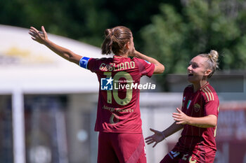 2024-09-14 - AS Roma's Manuela Giugliano and AS Roma's Giada Greggi celebrates after scoring the goal 1-0 during the Italian Football Championship League A Women 2024/2025 match between AS Roma vs US Sassuolo at the Tre Fontane stadium on 14 September 2024. - AS ROMA VS US SASSUOLO - ITALIAN SERIE A WOMEN - SOCCER