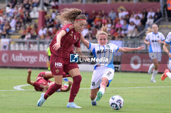 2024-09-14 - AS Roma's Benedetta Glionna and Davina Philtjens (Sassuolo Women)  during the Italian Football Championship League A Women 2024/2025 match between AS Roma vs US Sassuolo at the Tre Fontane stadium on 14 September 2024. - AS ROMA VS US SASSUOLO - ITALIAN SERIE A WOMEN - SOCCER