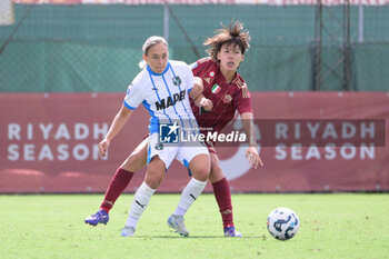 2024-09-14 - Gina Maria Chmielinski (Sassuolo Women) and AS Roma's Saki Kumagai during the Italian Football Championship League A Women 2024/2025 match between AS Roma vs US Sassuolo at the Tre Fontane stadium on 14 September 2024. - AS ROMA VS US SASSUOLO - ITALIAN SERIE A WOMEN - SOCCER