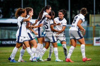 2024-09-28 - Inter Women celebrates with her teammates scoring the 0-1 goal during the Women's Serie A match between Sassuolo Women and Inter Women at the Enzo Ricci Stadium in Sassuolo on September 28, 2024 in Sassuolo, Italy. - US SASSUOLO VS INTER - FC INTERNAZIONALE - ITALIAN SERIE A WOMEN - SOCCER