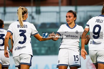 2024-09-28 - Inter Women celebrates with her teammates scoring the 0-1 goal during the Women's Serie A match between Sassuolo Women and Inter Women at the Enzo Ricci Stadium in Sassuolo on September 28, 2024 in Sassuolo, Italy. - US SASSUOLO VS INTER - FC INTERNAZIONALE - ITALIAN SERIE A WOMEN - SOCCER