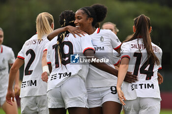 2024-10-20 - Evelyn Ijeh of A.C. Milan Femminile celebrates after scoring the gol of 0-1 during the 7th day of the Serie A Femminile eBay Championship between A.S. Roma and A.C. Milan Femminile at the Tre Fontane Stadium on October 20, 2024 in Rome, Italy. - AS ROMA VS AC MILAN - ITALIAN SERIE A WOMEN - SOCCER