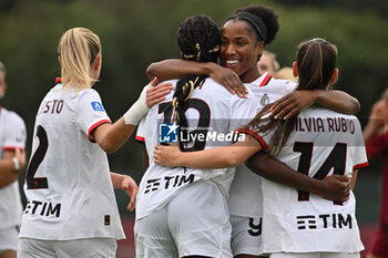 2024-10-20 - Evelyn Ijeh of A.C. Milan Femminile celebrates after scoring the gol of 0-1 during the 7th day of the Serie A Femminile eBay Championship between A.S. Roma and A.C. Milan Femminile at the Tre Fontane Stadium on October 20, 2024 in Rome, Italy. - AS ROMA VS AC MILAN - ITALIAN SERIE A WOMEN - SOCCER