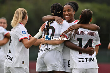 2024-10-20 - Evelyn Ijeh of A.C. Milan Femminile celebrates after scoring the gol of 0-1 during the 7th day of the Serie A Femminile eBay Championship between A.S. Roma and A.C. Milan Femminile at the Tre Fontane Stadium on October 20, 2024 in Rome, Italy. - AS ROMA VS AC MILAN - ITALIAN SERIE A WOMEN - SOCCER