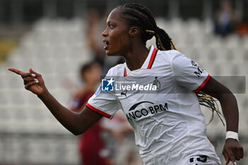 2024-10-20 - Evelyn Ijeh of A.C. Milan Femminile celebrates after scoring the gol of 0-1 during the 7th day of the Serie A Femminile eBay Championship between A.S. Roma and A.C. Milan Femminile at the Tre Fontane Stadium on October 20, 2024 in Rome, Italy. - AS ROMA VS AC MILAN - ITALIAN SERIE A WOMEN - SOCCER