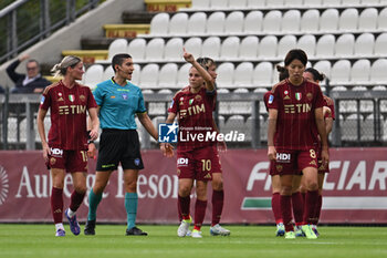 2024-10-20 - Manuela Giugliano of A.S. Roma Femminile celebrates after scoring the gol of of 1-1 during the 7th day of the Serie A Femminile eBay Championship between A.S. Roma and A.C. Milan Femminile at the Tre Fontane Stadium on October 20, 2024 in Rome, Italy. - AS ROMA VS AC MILAN - ITALIAN SERIE A WOMEN - SOCCER