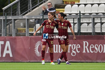 2024-10-20 - Manuela Giugliano of A.S. Roma Femminile celebrates after scoring the gol of of 1-1 during the 7th day of the Serie A Femminile eBay Championship between A.S. Roma and A.C. Milan Femminile at the Tre Fontane Stadium on October 20, 2024 in Rome, Italy. - AS ROMA VS AC MILAN - ITALIAN SERIE A WOMEN - SOCCER