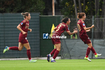 2024-10-20 - Manuela Giugliano of A.S. Roma Femminile celebrates after scoring the gol of of 1-1 during the 7th day of the Serie A Femminile eBay Championship between A.S. Roma and A.C. Milan Femminile at the Tre Fontane Stadium on October 20, 2024 in Rome, Italy. - AS ROMA VS AC MILAN - ITALIAN SERIE A WOMEN - SOCCER