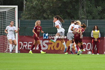 2024-10-20 - Manuela Giugliano of A.S. Roma Femminile is scoring the goal of 1-1 during the 7th day of the Serie A Femminile eBay Championship between A.S. Roma and A.C. Milan Femminile at the Tre Fontane Stadium on October 20, 2024 in Rome, Italy. - AS ROMA VS AC MILAN - ITALIAN SERIE A WOMEN - SOCCER