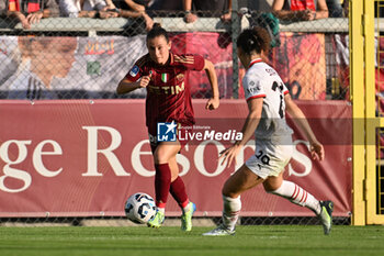 2024-10-20 - Emilie Haavi of A.S. Roma Femminile and Angelica Soffia of A.C. Milan Femminile in action during the 7th day of the Serie A Femminile eBay Championship between A.S. Roma and A.C. Milan Femminile at the Tre Fontane Stadium on October 20, 2024 in Rome, Italy. - AS ROMA VS AC MILAN - ITALIAN SERIE A WOMEN - SOCCER