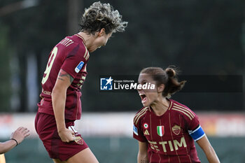 2024-10-20 - Valentina Giacinti of A.S. Roma Femminile celebrates after scoring the gol of 2-1 during the 7th day of the Serie A Femminile eBay Championship between A.S. Roma and A.C. Milan Femminile at the Tre Fontane Stadium on October 20, 2024 in Rome, Italy. - AS ROMA VS AC MILAN - ITALIAN SERIE A WOMEN - SOCCER