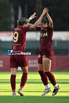 2024-10-20 - Valentina Giacinti of A.S. Roma Femminile celebrates after scoring the gol of 2-1 during the 7th day of the Serie A Femminile eBay Championship between A.S. Roma and A.C. Milan Femminile at the Tre Fontane Stadium on October 20, 2024 in Rome, Italy. - AS ROMA VS AC MILAN - ITALIAN SERIE A WOMEN - SOCCER