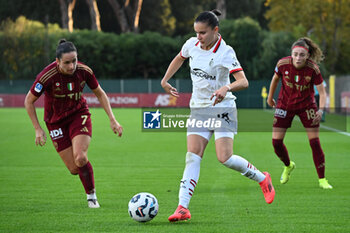 2024-10-20 - Evelyne Viens of A.S. Roma Femminile and Monica Renzotti of A.C. Milan Femminile and Benedetta Glionna of A.S. Roma Femminile in action during the 7th day of the Serie A Femminile eBay Championship between A.S. Roma and A.C. Milan Femminile at the Tre Fontane Stadium on October 20, 2024 in Rome, Italy. - AS ROMA VS AC MILAN - ITALIAN SERIE A WOMEN - SOCCER