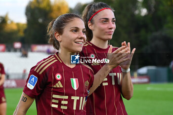 2024-10-20 - Manuela Giugliano of A.S. Roma Femminile and Benedetta Glionna of A.S. Roma Femminile are greeting the fans during the 7th day of the Serie A Femminile eBay Championship between A.S. Roma and A.C. Milan Femminile at the Tre Fontane Stadium on October 20, 2024 in Rome, Italy. - AS ROMA VS AC MILAN - ITALIAN SERIE A WOMEN - SOCCER