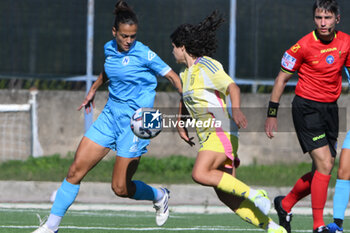 2024-11-03 - Eva Schatzer of Juventus FC competes for the ball with Violah Nambiof Napoli Femminile during the Soccer- Italian Serie A Women between Napoli Femminile vs Juventus FC at Arena Giuseppe Piccolo Stadium - NAPOLI FEMMINILE VS JUVENTUS FC - ITALIAN SERIE A WOMEN - SOCCER