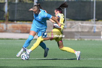 2024-11-03 - Barbara Bonansea of Juventus FC competes for the ball with Paola Di MArino of Napoli Femminile during the Soccer- Italian Serie A Women between Napoli Femminile vs Juventus FC at Arena Giuseppe Piccolo Stadium - NAPOLI FEMMINILE VS JUVENTUS FC - ITALIAN SERIE A WOMEN - SOCCER