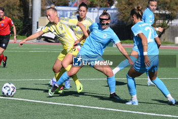 2024-11-03 - Viola Monica Calligaris of Juventus FC competes for the ball with Michela Giordano of Napoli Femminile during the Soccer- Italian Serie A Women between Napoli Femminile vs Juventus FC at Arena Giuseppe Piccolo Stadium - NAPOLI FEMMINILE VS JUVENTUS FC - ITALIAN SERIE A WOMEN - SOCCER