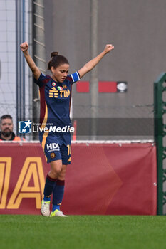 2024-11-09 - Manuela Giugliano of A.S. Roma Femminile celebrates the scoring of Giada Greggi of A.S. Roma Femminile the gol of 1-0 during the 9th day of the Serie A Femminile eBay Championship between A.S. Roma and A.C.F. Fiorentina Femminile at the Tre Fontane Stadium on November 9, 2024 in Rome, Italy. - AS ROMA VS ACF FIORENTINA - ITALIAN SERIE A WOMEN - SOCCER