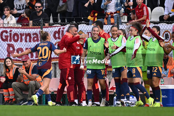 2024-11-09 - Giada Greggi of A.S. Roma Femminile celebrates after scoring the gol of 1-0 during the 9th day of the Serie A Femminile eBay Championship between A.S. Roma and A.C.F. Fiorentina Femminile at the Tre Fontane Stadium on November 9, 2024 in Rome, Italy. - AS ROMA VS ACF FIORENTINA - ITALIAN SERIE A WOMEN - SOCCER