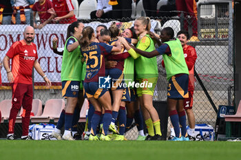 2024-11-09 - Giada Greggi of A.S. Roma Femminile celebrates after scoring the gol of 1-0 during the 9th day of the Serie A Femminile eBay Championship between A.S. Roma and A.C.F. Fiorentina Femminile at the Tre Fontane Stadium on November 9, 2024 in Rome, Italy. - AS ROMA VS ACF FIORENTINA - ITALIAN SERIE A WOMEN - SOCCER