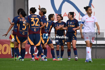 2024-11-09 - Giada Greggi of A.S. Roma Femminile celebrates after scoring the gol of 1-0 during the 9th day of the Serie A Femminile eBay Championship between A.S. Roma and A.C.F. Fiorentina Femminile at the Tre Fontane Stadium on November 9, 2024 in Rome, Italy. - AS ROMA VS ACF FIORENTINA - ITALIAN SERIE A WOMEN - SOCCER