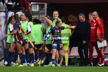 2024-11-09 - Giada Greggi of A.S. Roma Femminile celebrates after scoring the gol of 1-0 during the 9th day of the Serie A Femminile eBay Championship between A.S. Roma and A.C.F. Fiorentina Femminile at the Tre Fontane Stadium on November 9, 2024 in Rome, Italy. - AS ROMA VS ACF FIORENTINA - ITALIAN SERIE A WOMEN - SOCCER