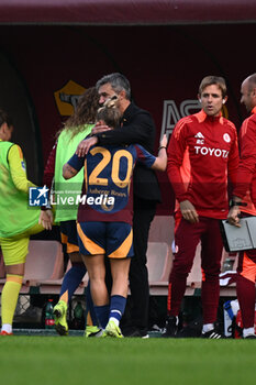 2024-11-09 - Giada Greggi of A.S. Roma Femminile celebrates after scoring the gol of 1-0 during the 9th day of the Serie A Femminile eBay Championship between A.S. Roma and A.C.F. Fiorentina Femminile at the Tre Fontane Stadium on November 9, 2024 in Rome, Italy. - AS ROMA VS ACF FIORENTINA - ITALIAN SERIE A WOMEN - SOCCER