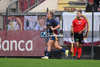 2024-11-09 - Giada Greggi of A.S. Roma Femminile celebrates after scoring the gol of 1-0 during the 9th day of the Serie A Femminile eBay Championship between A.S. Roma and A.C.F. Fiorentina Femminile at the Tre Fontane Stadium on November 9, 2024 in Rome, Italy. - AS ROMA VS ACF FIORENTINA - ITALIAN SERIE A WOMEN - SOCCER