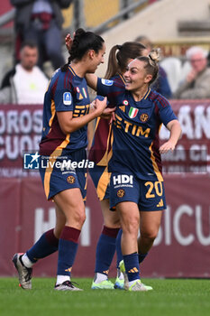 2024-11-09 - Giada Greggi of A.S. Roma Femminile celebrates after scoring the gol of 1-0 during the 9th day of the Serie A Femminile eBay Championship between A.S. Roma and A.C.F. Fiorentina Femminile at the Tre Fontane Stadium on November 9, 2024 in Rome, Italy. - AS ROMA VS ACF FIORENTINA - ITALIAN SERIE A WOMEN - SOCCER