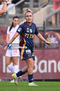 2024-11-09 - Giada Greggi of A.S. Roma Femminile celebrates after scoring the gol of 1-0 during the 9th day of the Serie A Femminile eBay Championship between A.S. Roma and A.C.F. Fiorentina Femminile at the Tre Fontane Stadium on November 9, 2024 in Rome, Italy. - AS ROMA VS ACF FIORENTINA - ITALIAN SERIE A WOMEN - SOCCER