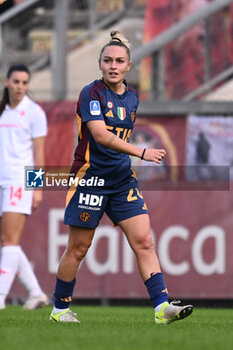 2024-11-09 - Giada Greggi of A.S. Roma Femminile celebrates after scoring the gol of 1-0 during the 9th day of the Serie A Femminile eBay Championship between A.S. Roma and A.C.F. Fiorentina Femminile at the Tre Fontane Stadium on November 9, 2024 in Rome, Italy. - AS ROMA VS ACF FIORENTINA - ITALIAN SERIE A WOMEN - SOCCER