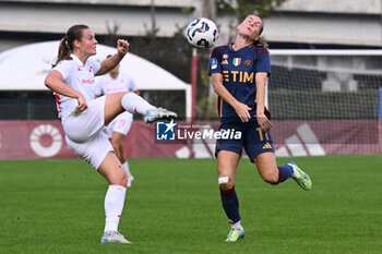 2024-11-09 - Emma Skou Faerge of A.C.F Fiorentina and Emilie Haavi of A.S. Roma Femminile in action during the 9th day of the Serie A Femminile eBay Championship between A.S. Roma and A.C.F. Fiorentina Femminile at the Tre Fontane Stadium on November 9, 2024 in Rome, Italy. - AS ROMA VS ACF FIORENTINA - ITALIAN SERIE A WOMEN - SOCCER