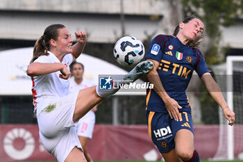 2024-11-09 - Emma Skou Faerge of A.C.F Fiorentina and Emilie Haavi of A.S. Roma Femminile in action during the 9th day of the Serie A Femminile eBay Championship between A.S. Roma and A.C.F. Fiorentina Femminile at the Tre Fontane Stadium on November 9, 2024 in Rome, Italy. - AS ROMA VS ACF FIORENTINA - ITALIAN SERIE A WOMEN - SOCCER