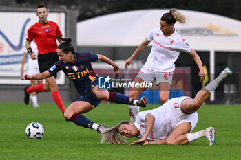 2024-11-09 - Evelyne Viens of A.S. Roma Femminile, Emma Severini of A.C.F Fiorentina and Marina Georgieva of A.C.F Fiorentina in action during the 9th day of the Serie A Femminile eBay Championship between A.S. Roma and A.C.F. Fiorentina Femminile at the Tre Fontane Stadium on November 9, 2024 in Rome, Italy. - AS ROMA VS ACF FIORENTINA - ITALIAN SERIE A WOMEN - SOCCER