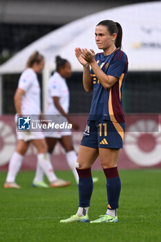 2024-11-09 - Emilie Haavi of A.S. Roma Femminile celebrate the victory during the 9th day of the Serie A Femminile eBay Championship between A.S. Roma and A.C.F. Fiorentina Femminile at the Tre Fontane Stadium on November 9, 2024 in Rome, Italy. - AS ROMA VS ACF FIORENTINA - ITALIAN SERIE A WOMEN - SOCCER