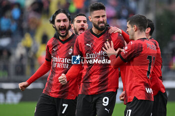 2024-01-07 - Ac Milan's forward Olivier Giroud celebrates after scoring a goal with his teammates - EMPOLI FC VS AC MILAN - ITALIAN SERIE A - SOCCER