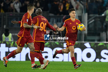 2024-01-07 - Paulo Dybala (AS Roma); celebrates after scoring the goal 1-1 during the Italian Football Championship League A 2023/2024 match between AS Roma vs Atalanta BC at the Olimpic Stadium in Rome on 07 January  2024. - AS ROMA VS ATALANTA BC - ITALIAN SERIE A - SOCCER