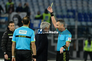 2024-01-07 - Gianluca Aureliano shows the yellow card to José Mourinho coach of AS Roma;  during the Italian Football Championship League A 2023/2024 match between AS Roma vs Atalanta BC at the Olimpic Stadium in Rome on 07 January  2024. - AS ROMA VS ATALANTA BC - ITALIAN SERIE A - SOCCER