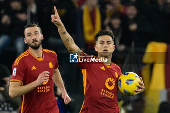 2024-01-07 - Paulo Dybala (AS Roma); celebrates after scoring the goal 1-1 during the Italian Football Championship League A 2023/2024 match between AS Roma vs Atalanta BC at the Olimpic Stadium in Rome on 07 January  2024. - AS ROMA VS ATALANTA BC - ITALIAN SERIE A - SOCCER