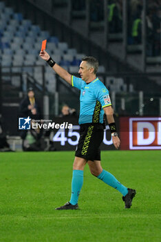 2024-01-07 - Gianluca Aureliano referee shows the red card to José Mourinho coach of AS Roma;  during the Italian Football Championship League A 2023/2024 match between AS Roma vs Atalanta BC at the Olimpic Stadium in Rome on 07 January  2024. - AS ROMA VS ATALANTA BC - ITALIAN SERIE A - SOCCER